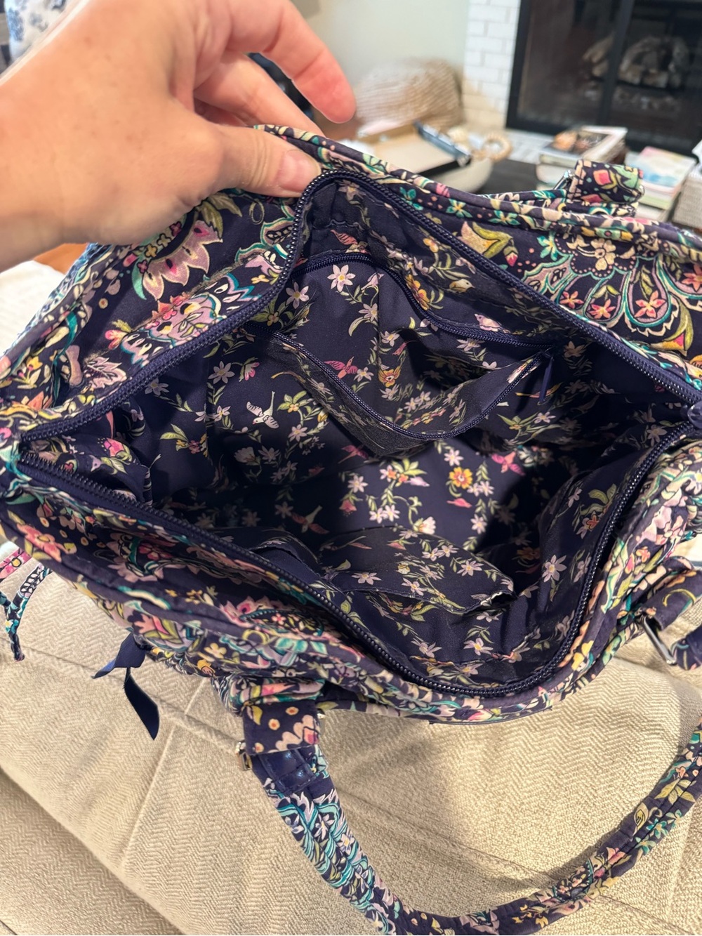 Vera Bradley Navy Paisley Quilted Tote with Turquoise & Purple Accents - Picture 6 of 9